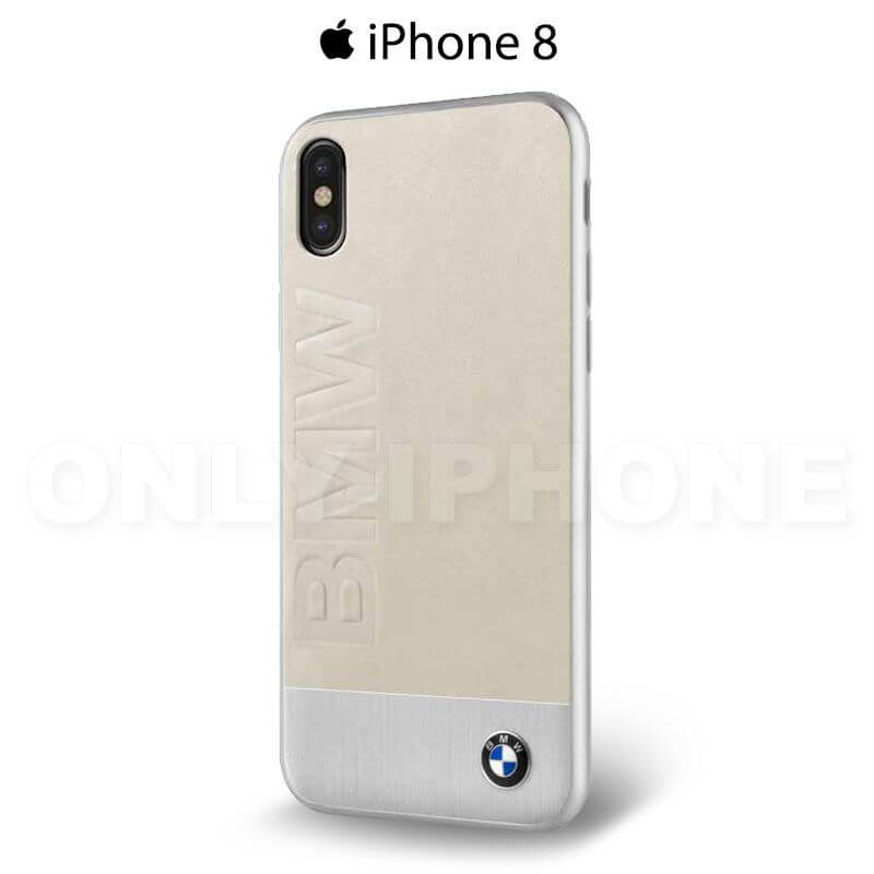 coque iphone 8 bmw bi-matière aluminium et cuir véritable beige